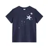 Camiseta Blanca de Manga Corta con Cuello Redondo para Mujer, Nuevo Estilo de Verano, Estampado de Estrella de Dibujos Animados de Nicho, Top Versátil Casual