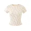 Camiseta de Manga Corta Floral Pure Desire Girl Verano Nueva Moda Ajustada Dulce y Picante Juvenil Top Corto