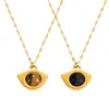 Estilo palacio retro verano temperamento total joyería incrustación geométrica diseño natural piedra ojo de tigre acero de titanio chapado en oro colgante