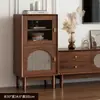 Juego de mueble de TV y mesa de centro, diseño tejido de ratán retro, marco de madera maciza, mueble de almacenamiento estilo francés para sala de estar, adecuado para apartamentos pequeños, uso doméstico
