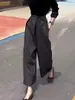 Pantalones cropped grises de diseño, fluidos, con puños, estilo nuevo otoño temprano 2026, para mujer, de cintura alta, con cordones, rectos, elegantes y chic.