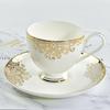 Juego de taza y platillo de café de porcelana china al por mayor de fábrica, taza de té de cerámica dorada para recepción de oficina europea americana