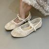Zapatos de noche suaves estilo hada estilo francés, zapatos de mujer, primavera 2025, nuevos zapatos Mary Jane de malla transpirable con punta cuadrada.