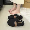 Pantuflas Calientes de Media Caña con Forro de Felpa, Punta Cerrada, Suela Gruesa, Pantuflas de Piel Estilo Nuevo para Mujer, Para Usar al Aire Libre 2026 Punta Redonda Otoño/Invierno Pantuflas Perezosas