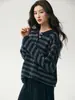 Suéter de punto de cachemira 100% pura de lujo ligero para mujer, con un estilo retro colegial, cuello tipo polo, diseño de rayas y un corte relajado, perfecto como capa base o para usar como prenda exterior