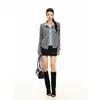 Cardigan feminino de lã, design patchwork retrô de outono, visual em camadas, efeito emagrecedor, blusa de tricô falsa de duas peças