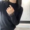 Elegante e jovial! Gola alta, acabamento em renda, ombro normal, camiseta básica justa de manga longa, nova peça íntima elástica slim fit para mulheres no outono 26