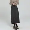 Saia Midi Popular com Controle de Barriga e Fenda Frontal, Design 2025 Azul Claro com Botões, Saia Jeans Modeladora para Mulheres