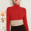 Otoño/Invierno 2026 Capa Base de Lana y Seda Estilo Nuevo para Mujer Capa Interior Cálida de Forro Polar Top de Cuello Alto con Forro Polar Adicional y Diseño Engrosado