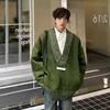Suéter de cuello en V grande estilo americano para hombre, diseño de costura de otoño e invierno, suéter de punto con perfil, chaqueta de ambiente.