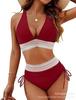 Europeu e Americano Comércio Exterior Swimwear Mulheres Biquíni Dividido Cintura Alta Emagrecimento Sexy Lace-up Pescoço Apertado Amazon Explosões