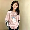 Camiseta de manga larga para niña, algodón puro, estilo primavera y otoño, versión coreana, holgada, sencilla, casual, cuello redondo, camiseta básica para niños, imitación de dos piezas