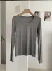 KEKEZOON Estilo japonés y coreano, cuello redondo simple, hombro recto, color liso, entallado en la cintura, adelgazante, manga larga, camiseta básica de capas para mujer 8547