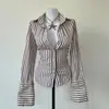 Moda Listrada Slim-Fit Feminina Nova Primavera e Verão Transfronteiriça O Design da Camisa É um Top Casual e Sexy com Botões
