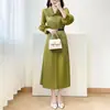 Vestido Largo de Comercio Exterior Issey Miyake, Ropa Fina para Mujer Primavera y Verano, Mangas de Farol, Corte Holgado, Tallas Grandes, Estampado Dorado, Vestido Elegante