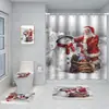 Serie de Decoración Navideña Cortina de Ducha Baño de Hotel Pintura de Decoración Navideña Cortina de Ducha Impermeable sin Perforaciones Juego de Alfombrilla de Baño