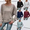 Camiseta Pulôver Casual Confortável de Manga Longa com Gola Redonda e Patchwork de Cor Sólida, Nova Coleção Outono/Inverno Transfronteiriça Europeia e Americana da Amazon para Mulheres