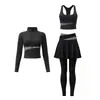 Set de Yoga Pilates para Mujer Cuello Alto Cremallera Chaqueta Ajustada Pantalones de Falda de Cintura Alta Adelgazante Correr por la Mañana Set Profesional de Fitness