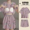 Pijama com Bojo para Mulheres, Novo Estilo de Verão, Tamanho Grande Manga Curta Shorts, Estilo Popular Desenho Animado Fofo, Roupa de Casa para Estudantes