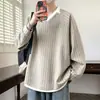Marca de moda estilo americano, sudadera de dos piezas para hombre, nueva colección de otoño, jersey con bloques de color y cuello en V, corte holgado, talla grande, camiseta de manga larga para hombre