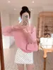 Top de punto con cuello de muñeca y retazos de gasa y seda de hielo para mujer, nuevo estilo Primavera y Otoño 2026, diseño holgado que reduce la edad, manga larga
