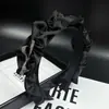 Diadema Elegante Negra Plisada con Pedrería Corona Alta Dulce de Satín Ancha para Adelgazar el Rostro Mágica para Mujeres