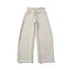 Calça Casual Ampla com Cordão e Cintura Elástica para Mulheres, Calça com Bainha Dupla, Calça Casual Ampla Esportiva Estilo Americano