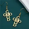 Pendientes de Acero Inoxidable con Cruz de Letra y Corazón Transfronterizos Europeos y Americanos, Pendientes de Moda Minimalistas de Lujo Ligero de Alta Gama