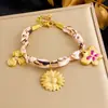 Moderna Cadena de Tela con Cinta Estampada Personalizada Tendencia Creativa Transfronteriza Pulsera con Colgante de Mariposa y Flor Esmaltada Chapada en Oro