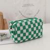 Bolsa Cosmética Tejida a Cuadros Ins Coreana Lana a Contraste Cuadros Gran Capacidad Organizador de Almacenamiento Bolsa para Lápices