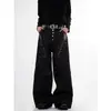 Jeans de trabajo retro americano 2026 color negro para calle, para hombres y mujeres, otoño, corte ajustado, tiro alto, pierna recta ancha, hasta el suelo