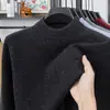 Atacado Transfronteiriço Tricô 100% Lã Masculino Outono e Inverno Tricô Aconchegante e Quente Gola Alta Meia Pulôver Tricô de Cor Pura para Homens