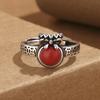 Anillo Vintage de Plata Tailandesa Cobre Ágata Roja del Sur Bolsa de Dinero para Mujer Diseño Simple de Artesanía Antigua Anillo con Abertura de Moneda