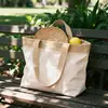 Bolsa de Mão Personalizada Estilo Floresta, Bolsa de Lona com Aplicação de Linho, Bolsa de Lona de Grande Capacidade, Bolsa de Ombro Simples e Versátil
