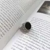 Anillo de Moda Tendencia de Fábrica Todo-partido Estilo Coreano Corea del Sur Anillo Negro Antiguo Distintivo Abierto Plateado Anillo