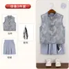 Conjunto de Colete Jacquard Novo Estilo Chinês para Meninos, Roupa Fina de Verão Estilo Tang Tradicional, Traje para Apresentação de Recitação no Jardim de Infância