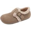 2024 Otoño e Invierno Nuevo Estilo Plataforma Suela Gruesa Pantuflas Mao Mao Slip-on para Mujer Pequeño Aumento de Altura Retro Pantuflas Baotou Afelpadas