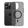 Aplicável ao iPhone15 névoa de gelo corrugado grade PC shell telefone móvel Apple 14 sucção magnética transparente listra fosca 13 capa dura