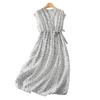 Foto Real de Vestido Curto de Algodão e Linho de Verão para Mulheres, Novo Estilo, Floral Retrô, Luxo Leve, Vestido Longo de Alta Qualidade que Reduz a Idade