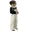 Conjunto de Duas Peças para Meninas Primavera 2026 Novo Estilo Conjunto de Blusa de Manga Longa e Calça Cargo para Meninas Calças Largas Estilosas para Bebês