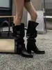 Novedades Otoño/Invierno 2026 Botas de Caña Ancha con Tacón de Bloque y Punta Fina Hebilla de Cuero Botas Altas Estilo Chica Picante Botas Largas de Caña Ancha