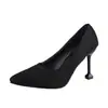 Zapatos de tacón alto para mujer, gamuza, negro, punta fina, zapatos de trabajo profesionales OL, color liso, tacón fino, tacón medio, salones poco profundos para mujer