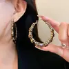 Pendientes de Aro Redondos con Estampado de Leopardo Transfronterizos Europeos y Americanos de Bambú, Pendientes de Lujo Ligero de Gama Alta, Pendientes Exagerados Transfronterizos Europeos y Americanos para Mujer