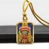 Mini Tíbet-Estilo 3*2 Acero Titanio Thangka Pintado a Mano Dorado Pulverizado con Oro Pasado y Presente Amarillo Wu Ye Dios de la Riqueza Colgante Thangka
