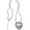 Collar de Corazón Perlado Gris Plateado para Mujer Cadena de Clavícula Apilada Nicho Cadena Larga para Suéter Subcultura Y2K Accesorios Versátiles