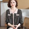 Elegante Top de Punto Rayado con Cuello para Mamá, Nuevo para Primavera, Suéter Camiseta de Manga Larga para Mujeres de Mediana Edad, Primavera y Otoño