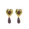 E14362 Pendientes Transfronterizos de Otoño e Invierno, Nuevo Diseño Retro con Forma de Corazón y Gota de Agua, Pendientes de Estilo Lujo Ligero de Nicho