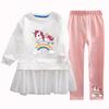 Traje de niña Caballo Blanco Arcoíris Sol 2022 ropa de primavera y otoño para niños conjunto de dos piezas falda suéter estilo western comercio exterior Mayoreo
