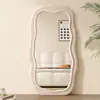 Espejo de Cuerpo Entero de Forma Irregular de Moda, Espejo de Pie Ondulado para Uso Doméstico, Sala de Estar, Habitación de Niñas, Espejo de Tocador, Espejo de Tocador Estilo Crema