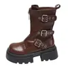 Botas Martin de Suela Gruesa Estilo Cuatro Estaciones para Motociclista Mujer 2026 Nuevo Estilo Otoño Aumentadoras de Altura Botas Individuales de Media Pantorrilla Botas Cortas Británicas